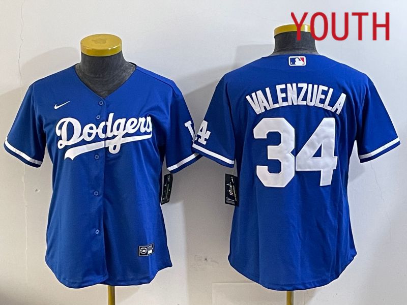 Youth Los Angeles Dodgers #34 Valenzuela 2024 blue jersey 202411202
